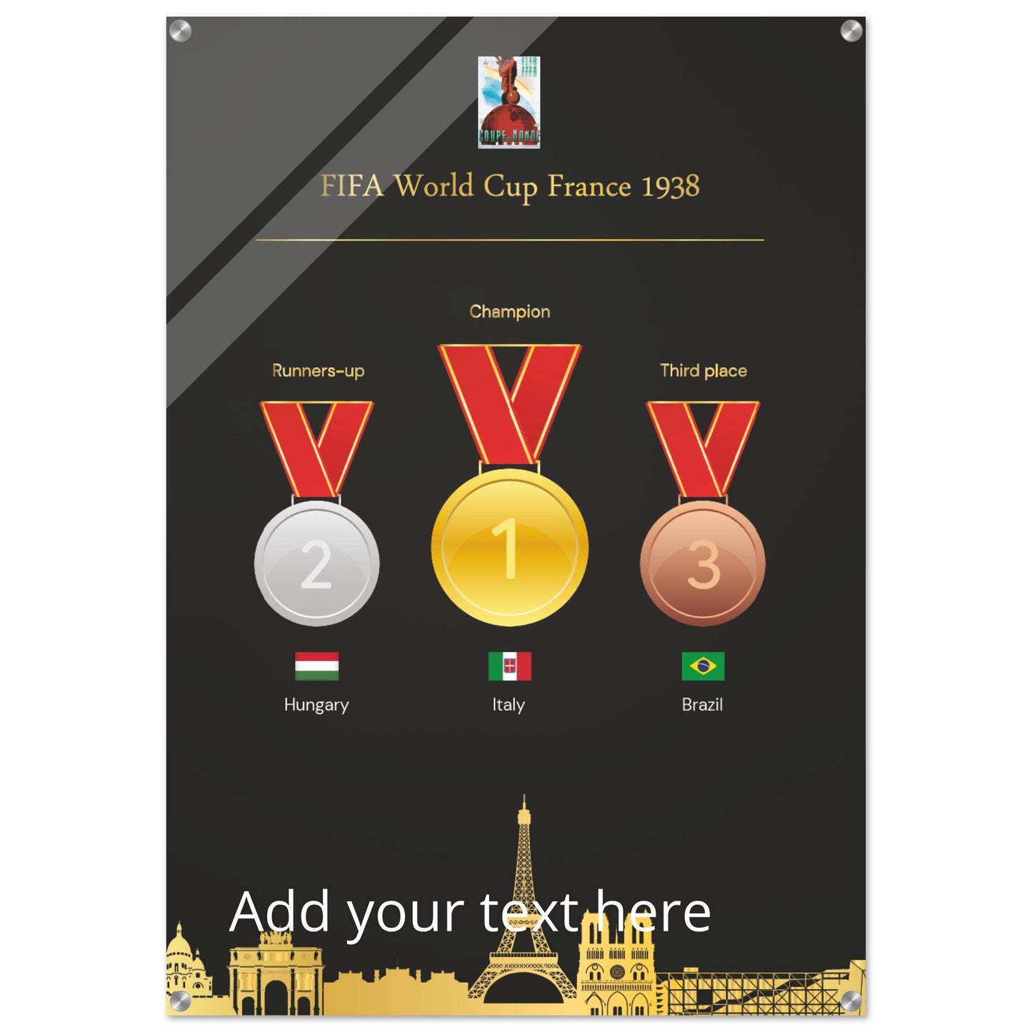 FiFa World Cup 1938 France  ( 1930-2022) - Acrylic Print